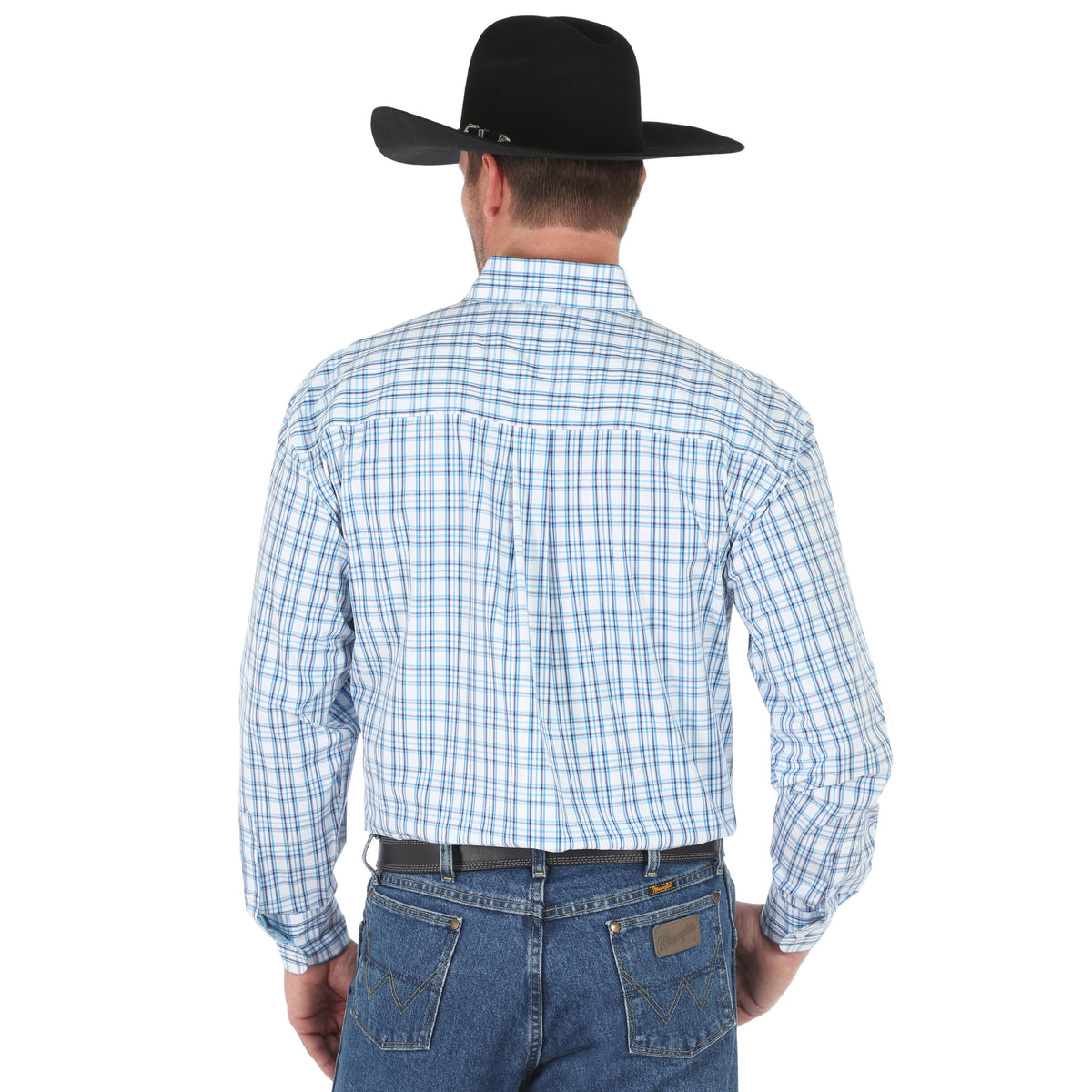 Wrangler George Strait Long Sleeve Blue Plaid Shirt