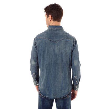 Wrangler Mens Authentic Cowboy Cut Work Shirt Antique Blue