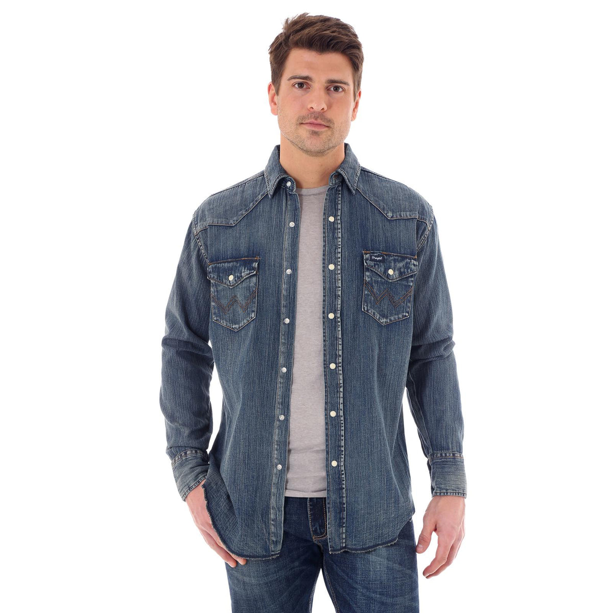 Wrangler Mens Authentic Cowboy Cut Work Shirt Antique Blue