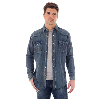Wrangler Mens Authentic Cowboy Cut Work Shirt Antique Blue