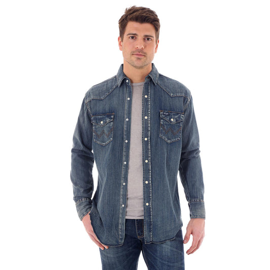 Wrangler Mens Authentic Cowboy Cut Work Shirt Antique Blue