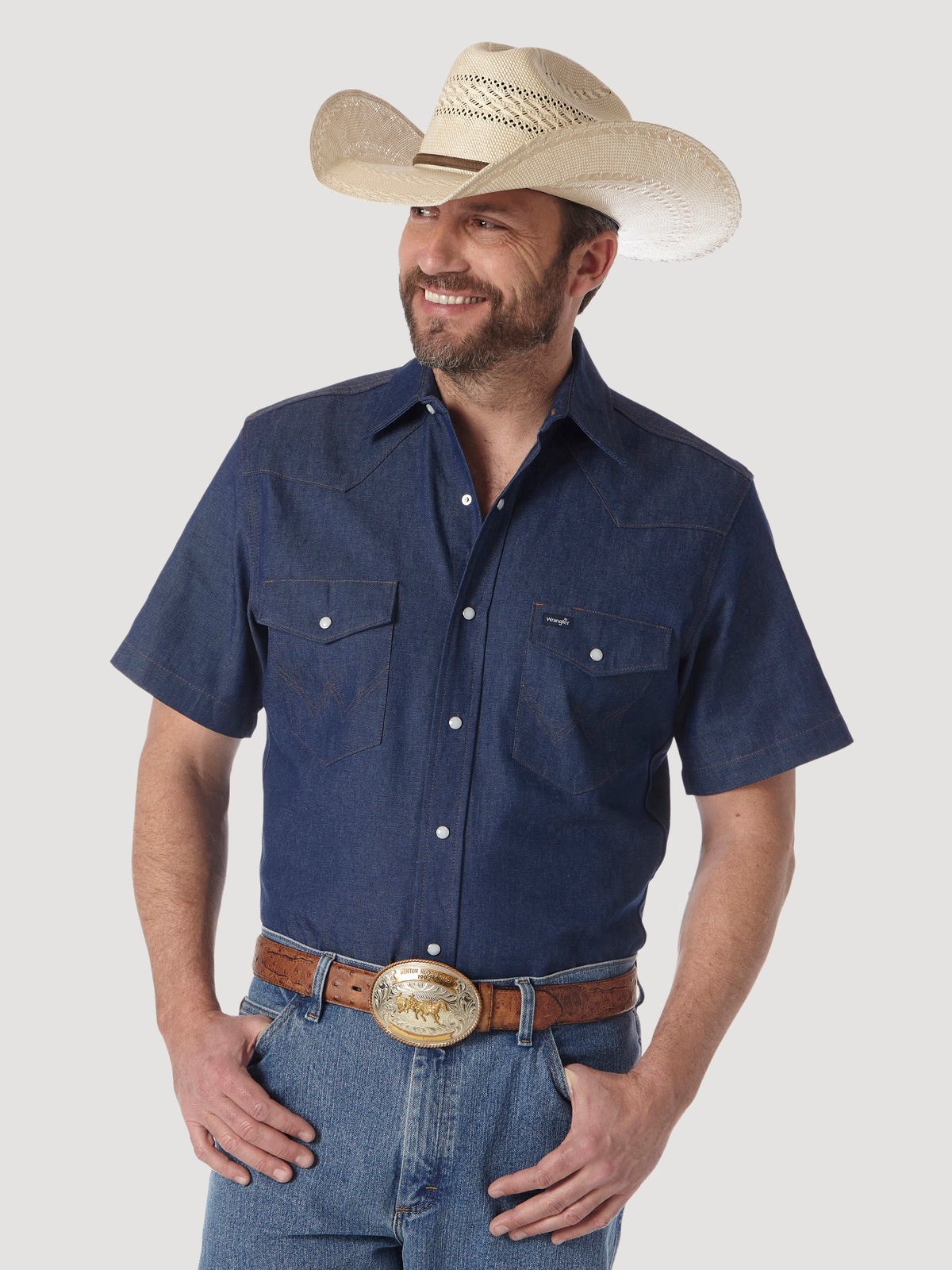 Wrangler Men's Authentic Cowboy Cut Work Shirt Blue Indigo