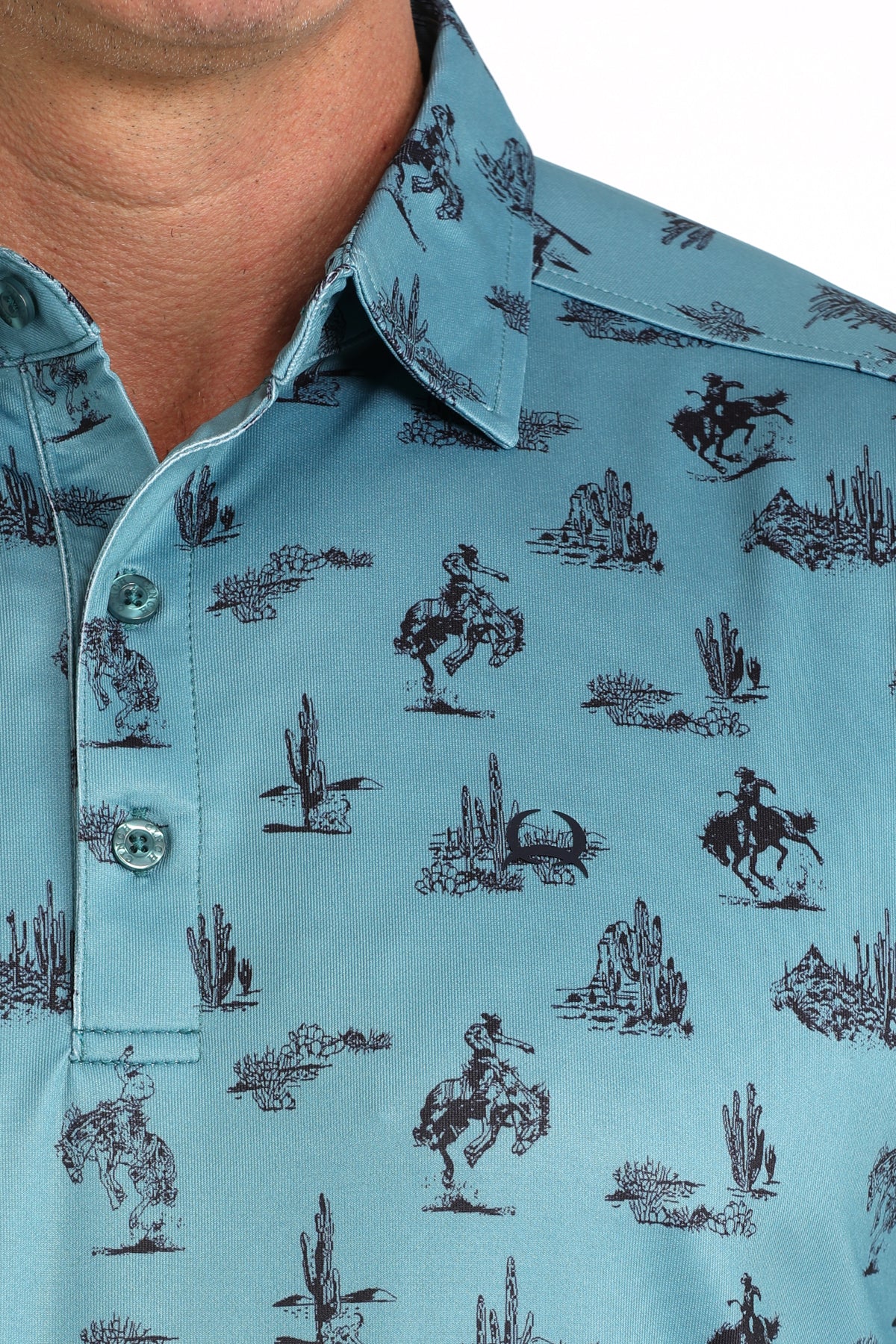 Cinch Arena Flex Polo Rodeo & Cactus Print Teal