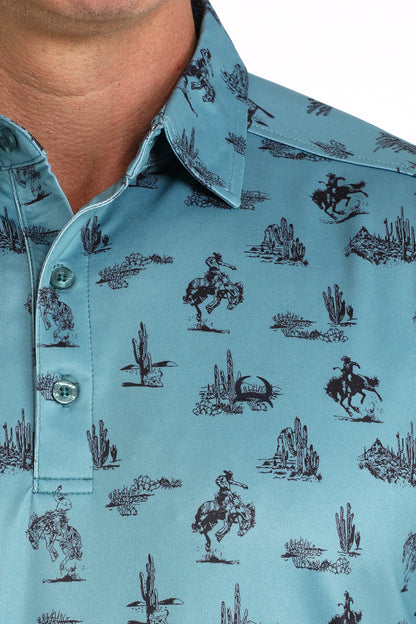Cinch Arena Flex Polo Rodeo & Cactus Print Teal