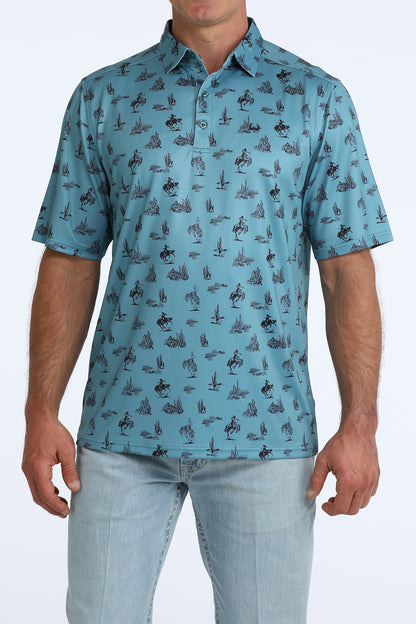 Cinch Arena Flex Polo Rodeo & Cactus Print Teal