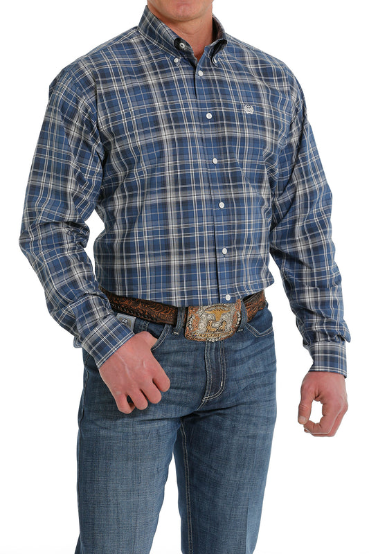 Cinch Mens Long Sleeve Blue Plaid Shirt