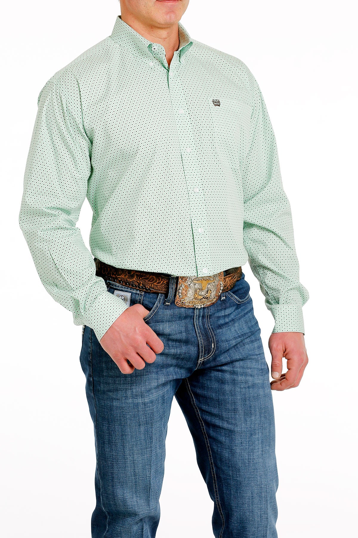 Cinch Floral Green Button Long Sleeve Shirt