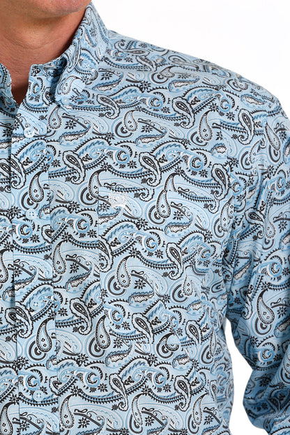 Cinch Light Blue Paisley Long Sleeve Shirt