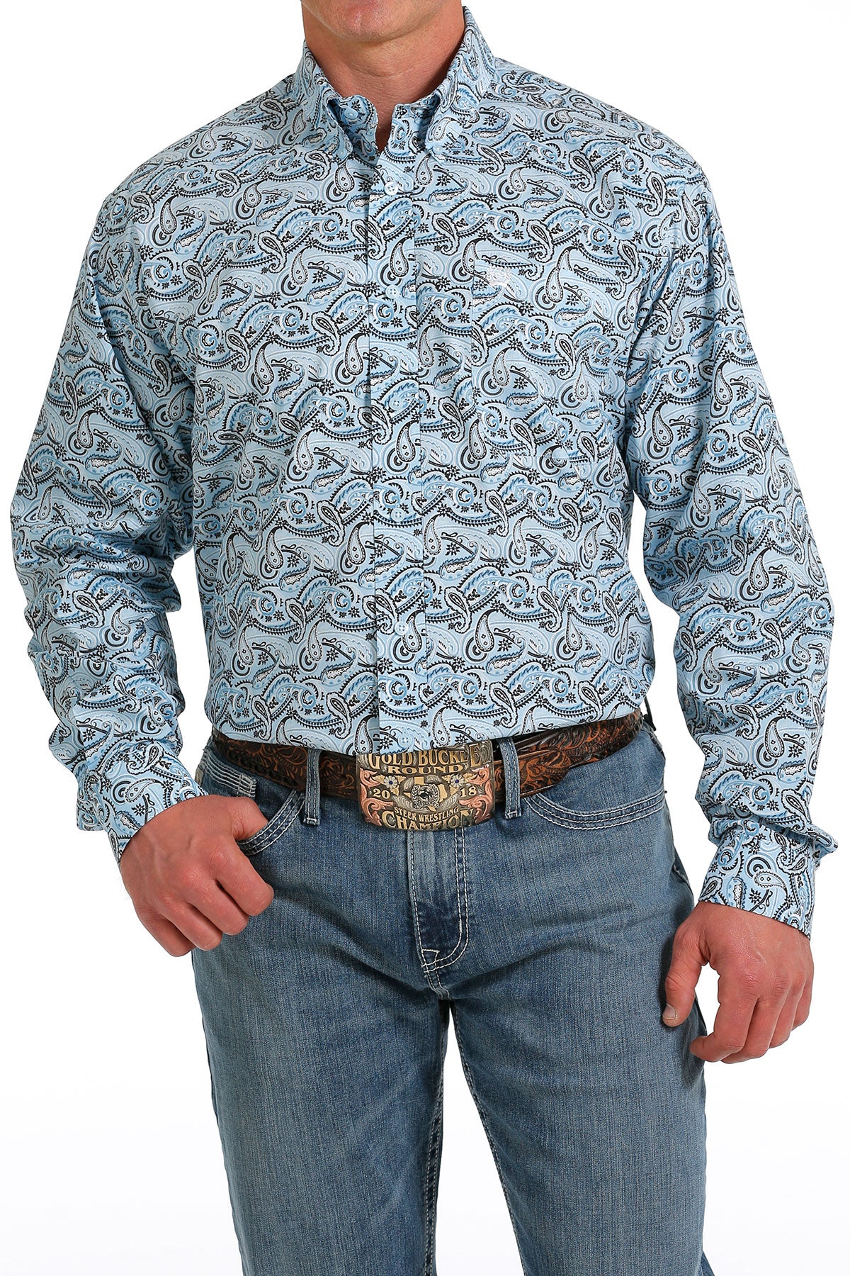 Cinch Light Blue Paisley Long Sleeve Shirt