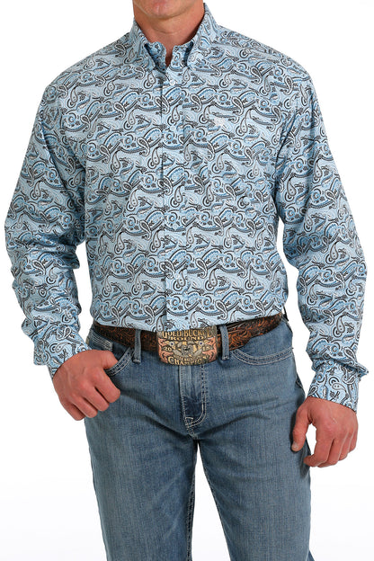 Cinch Light Blue Paisley Long Sleeve Shirt