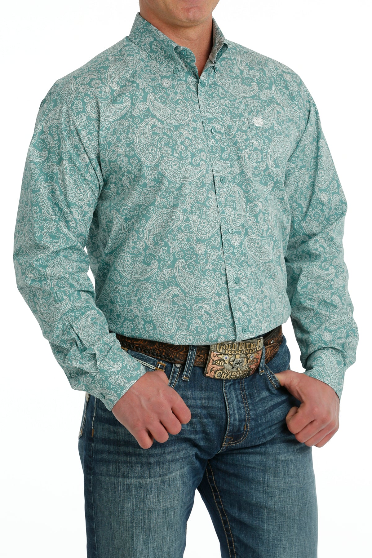 Cinch Turquoise Paisley Button Long Sleeve Shirt