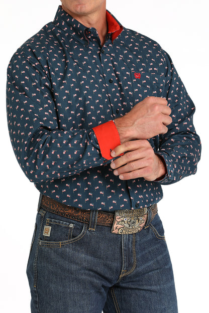 Cinch Long Sleeve Flag Shirt Navy