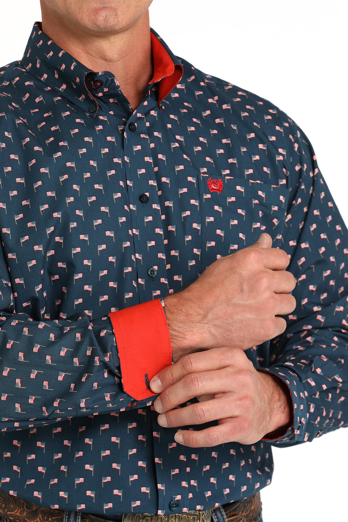 Cinch Long Sleeve Flag Shirt Navy