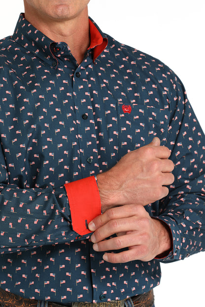 Cinch Long Sleeve Flag Shirt Navy