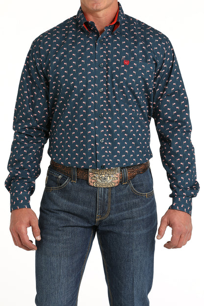 Cinch Long Sleeve Flag Shirt Navy