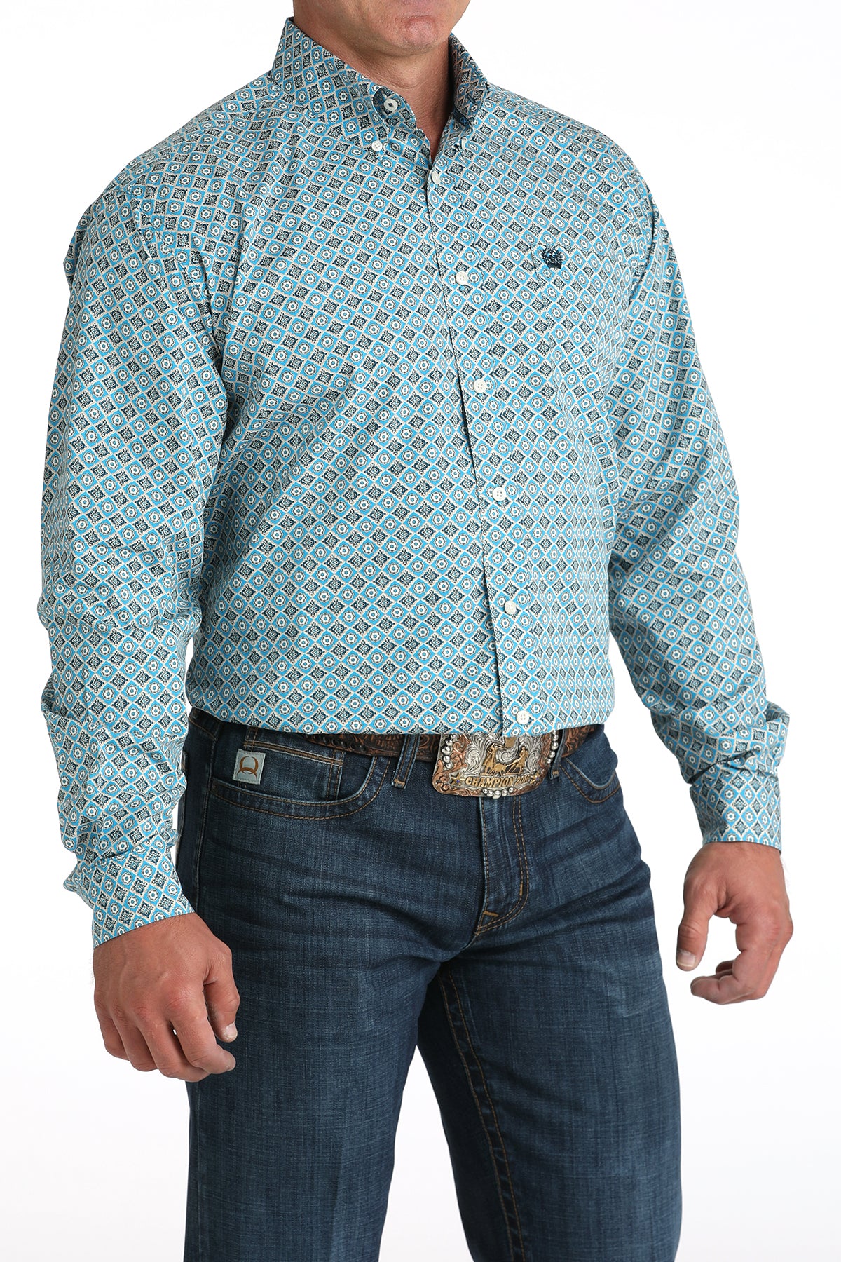 Cinch Striped Long Sleeve Button Down White