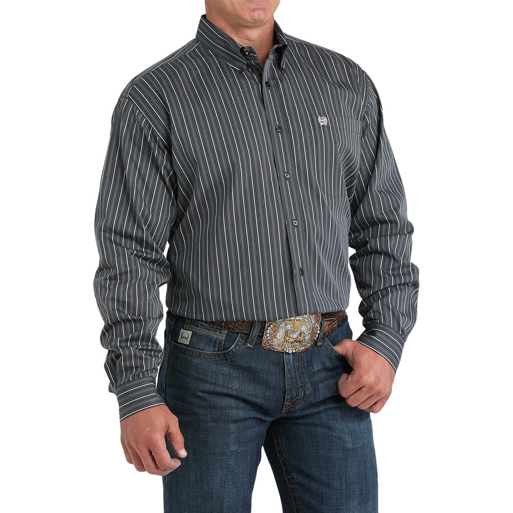 Cinch Charcoal Striped LS Shirt