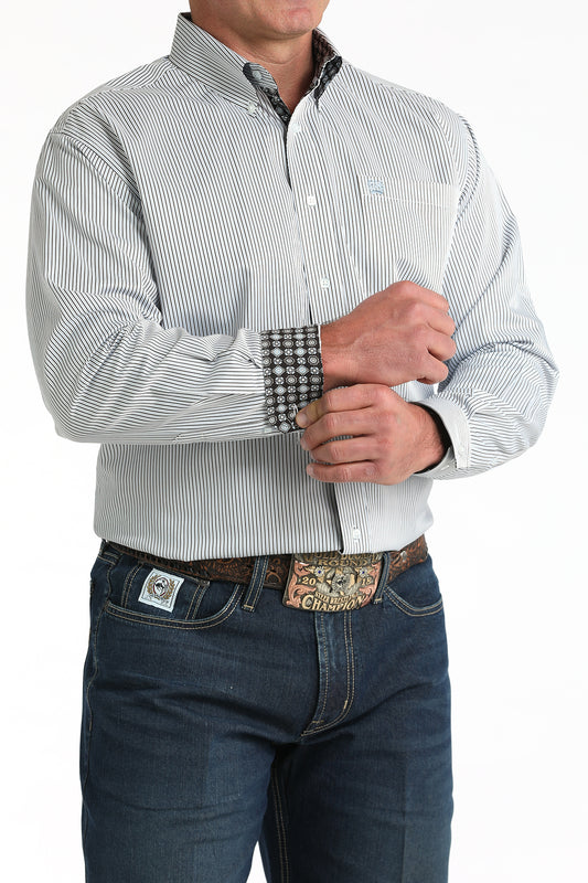 Cinch Tencel Blue/Black Striped Long Sleeve Button Down Shirt