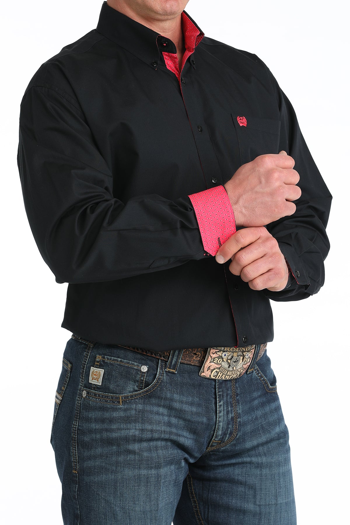 Cinch Mens Long Sleeve Solid Black Shirt