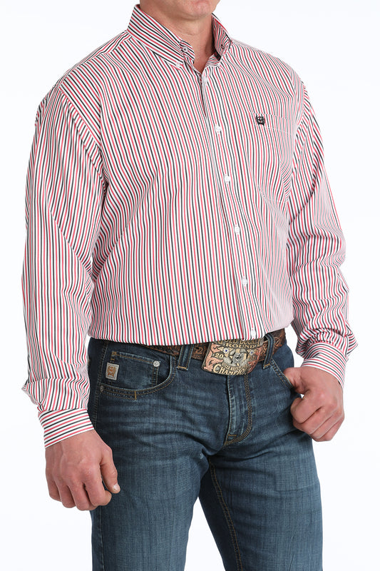 Cinch Mens Long Sleeve Red/Blue Striped Shirt