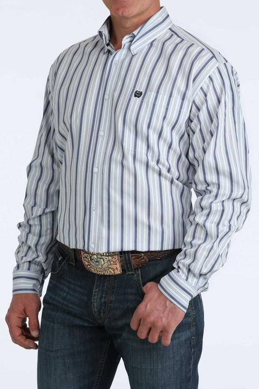 Cinch Striped Long Sleeve Button Down Shirt Blue Stripes