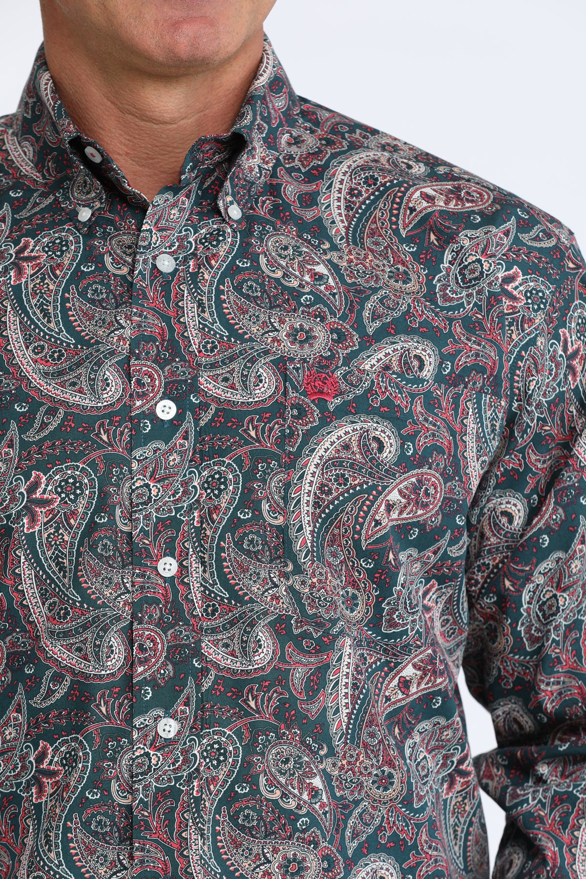 Cinch Long Sleeve Shirt Navy/Red Paisley