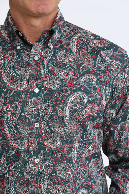 Cinch Long Sleeve Shirt Navy/Red Paisley