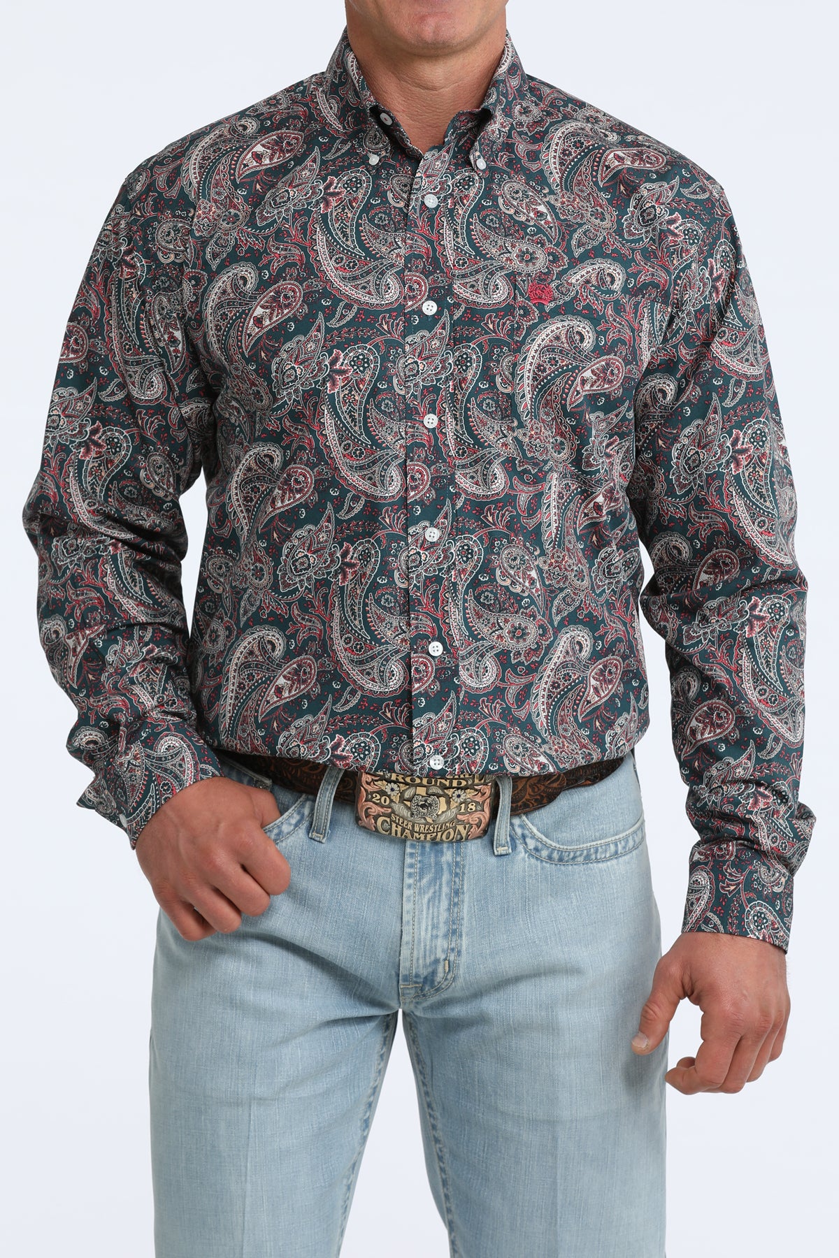 Cinch Long Sleeve Shirt Navy/Red Paisley
