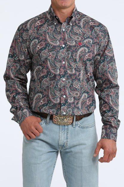 Cinch Long Sleeve Shirt Navy/Red Paisley