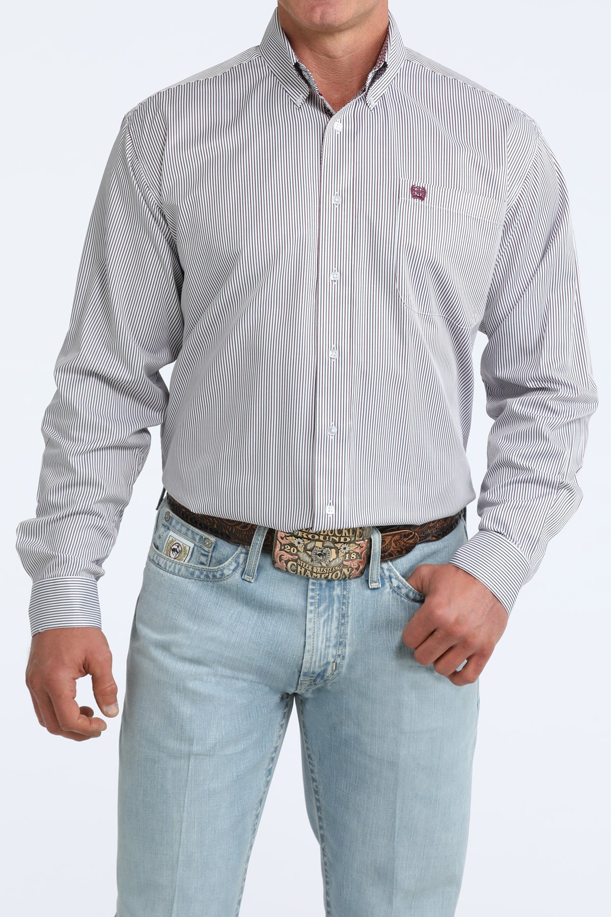Cinch Long Sleeve Shirt Blue/White Stripe