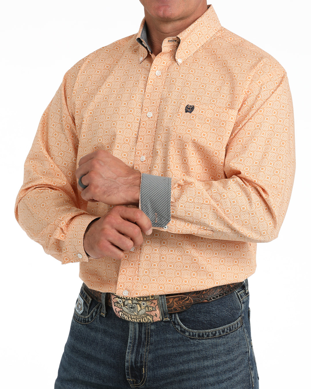 Cinch Long Sleeve Gold Print Button Down Shirt