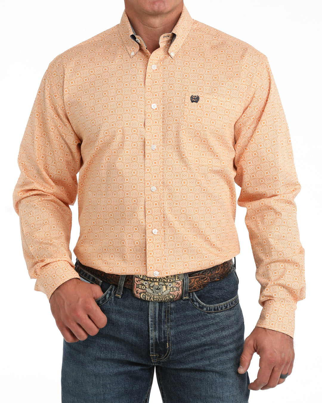 Cinch Long Sleeve Gold Print Button Down Shirt