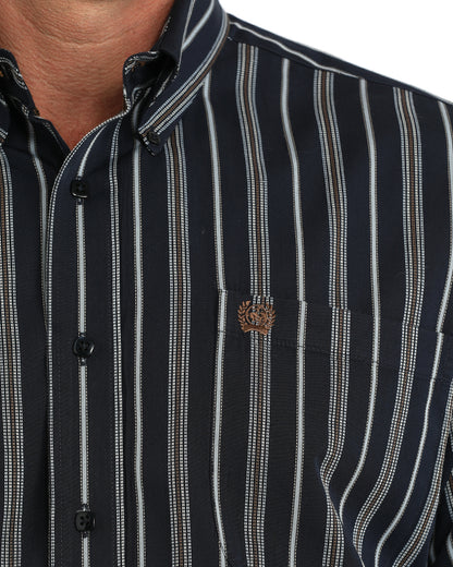 Cinch Long Sleeve Striped Button Down Shirt Black