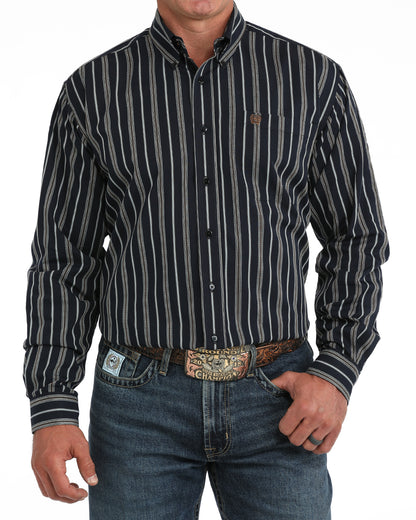 Cinch Long Sleeve Striped Button Down Shirt Black