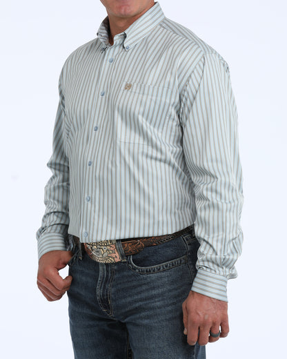 Cinch Long Sleeve Striped Button Down Shirt Light Blue
