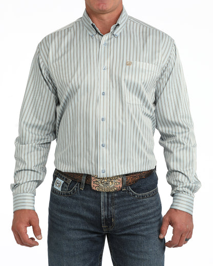 Cinch Long Sleeve Striped Button Down Shirt Light Blue