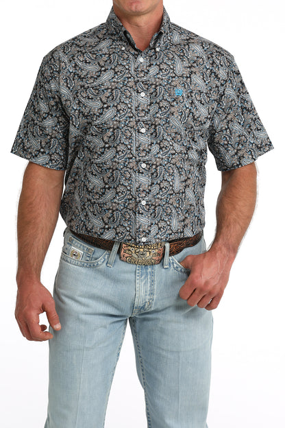 Cinch Short Sleeve Shirt Paisley Print Navy
