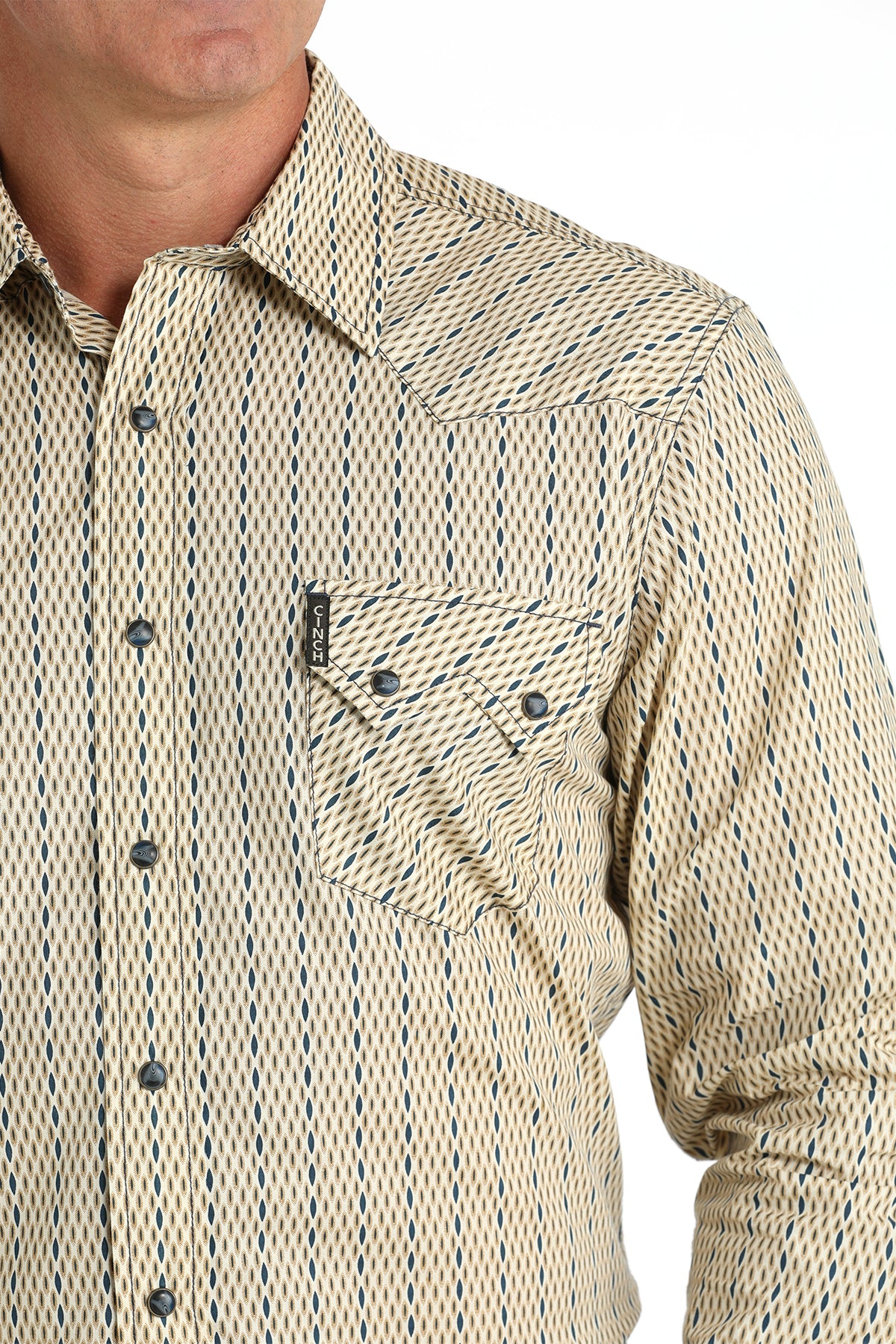 Cinch Tan Print Long Sleeve Snap Shirt