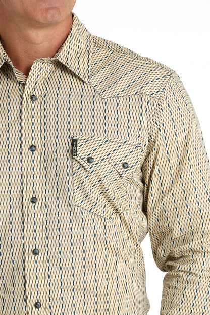 Cinch Tan Print Long Sleeve Snap Shirt