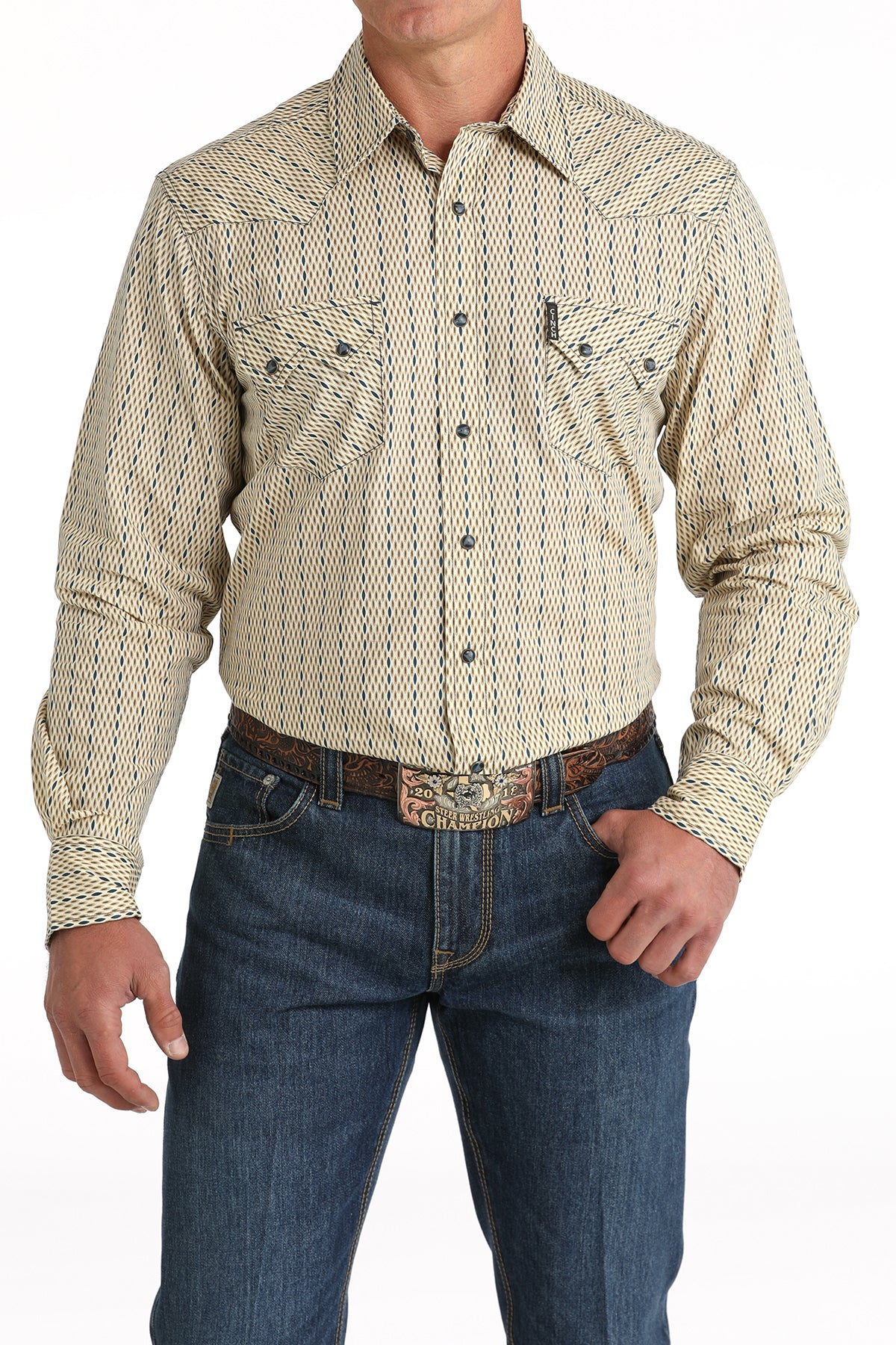 Cinch Tan Print Long Sleeve Snap Shirt