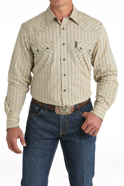Cinch Tan Print Long Sleeve Snap Shirt