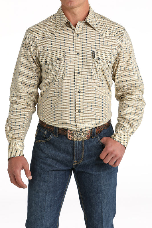 Cinch Tan Print Long Sleeve Snap Shirt