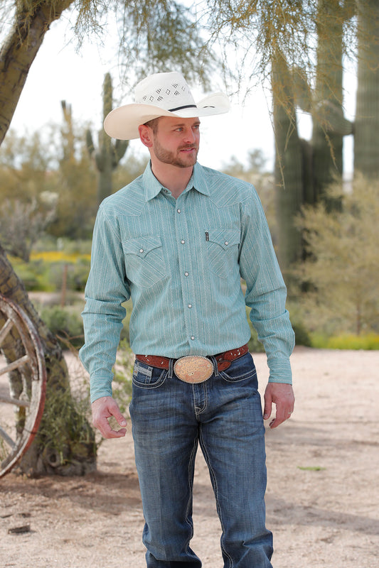 Cinch Modern Fit Turquoise Long Sleeve Snap Shirt