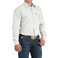 Cinch Cream & Black Micro Geo Print LS Snap