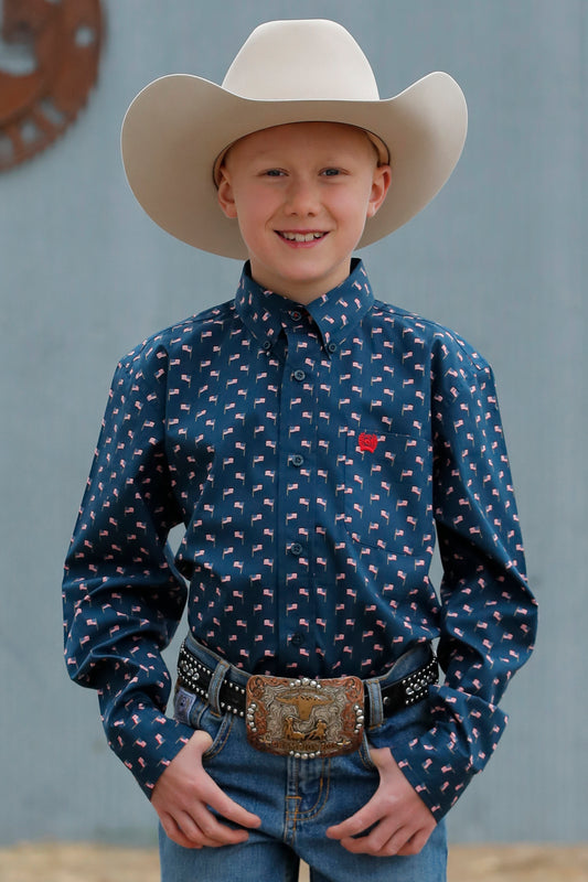 Cinch Kids Long Sleeve Flag Shirt Navy