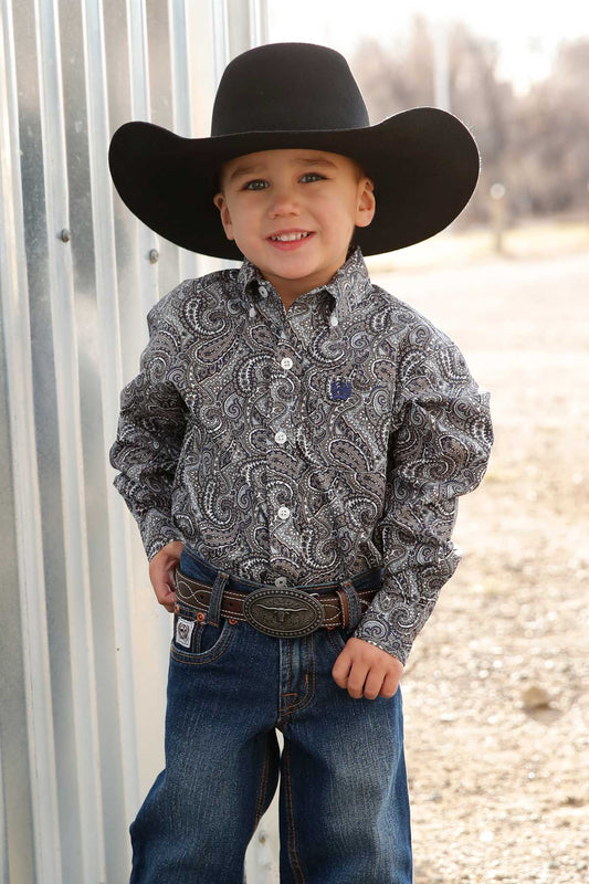 Cinch Kids Blue Paisley Long Sleeve Button Down Shirt