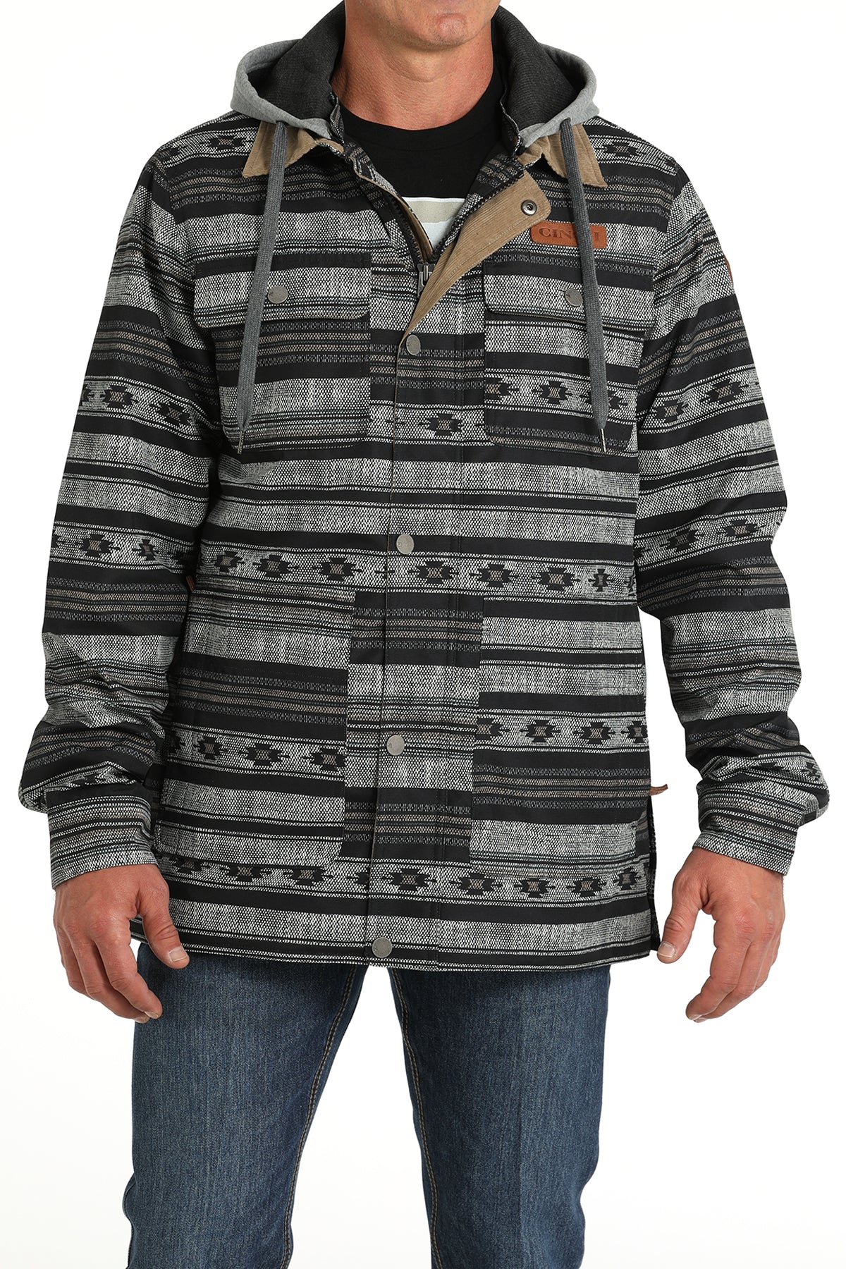 Cinch Aztec Hooded Canvas Jacket Grey