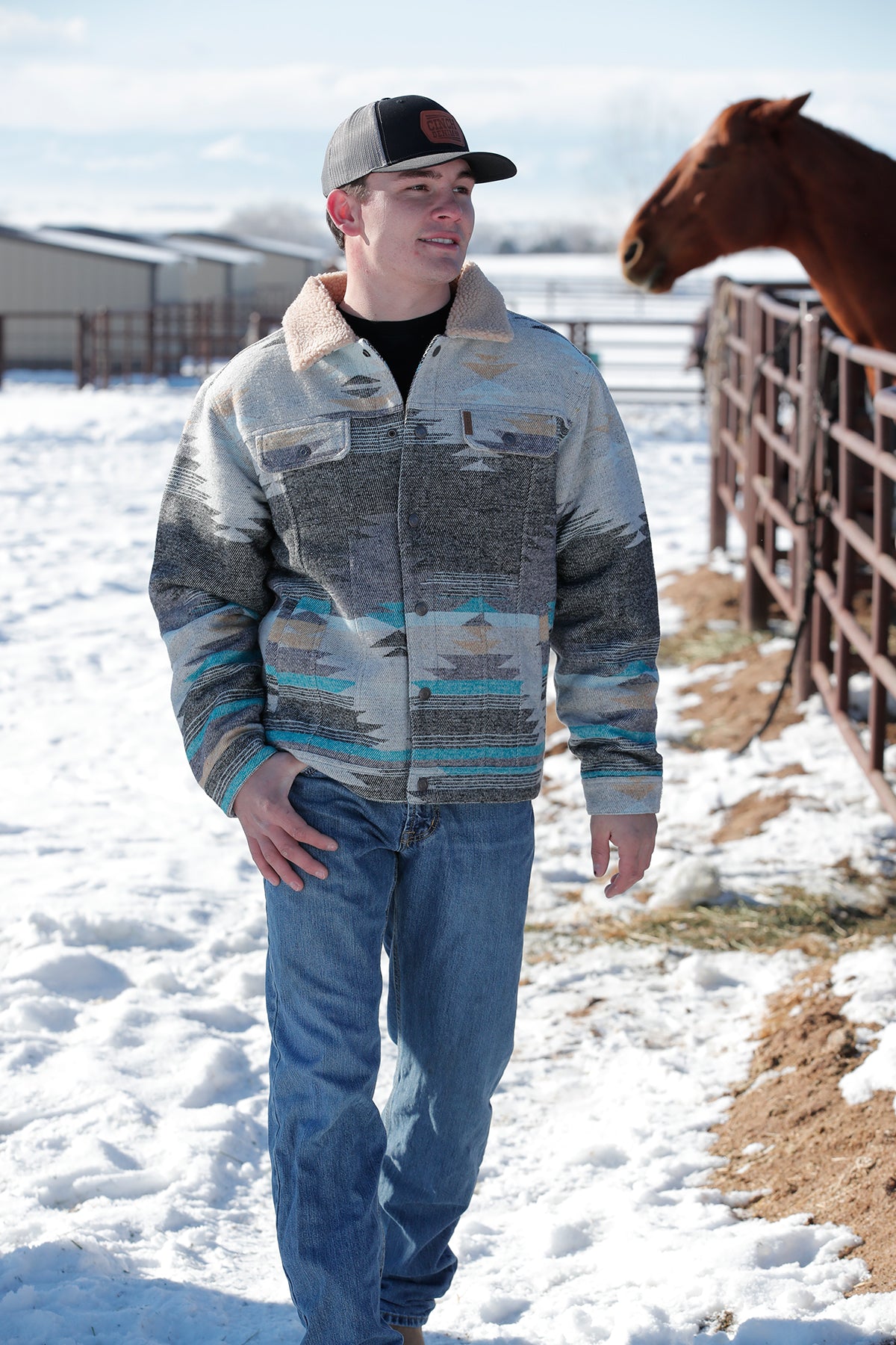 Cinch Wooly Trucker Blue/Grey Aztec