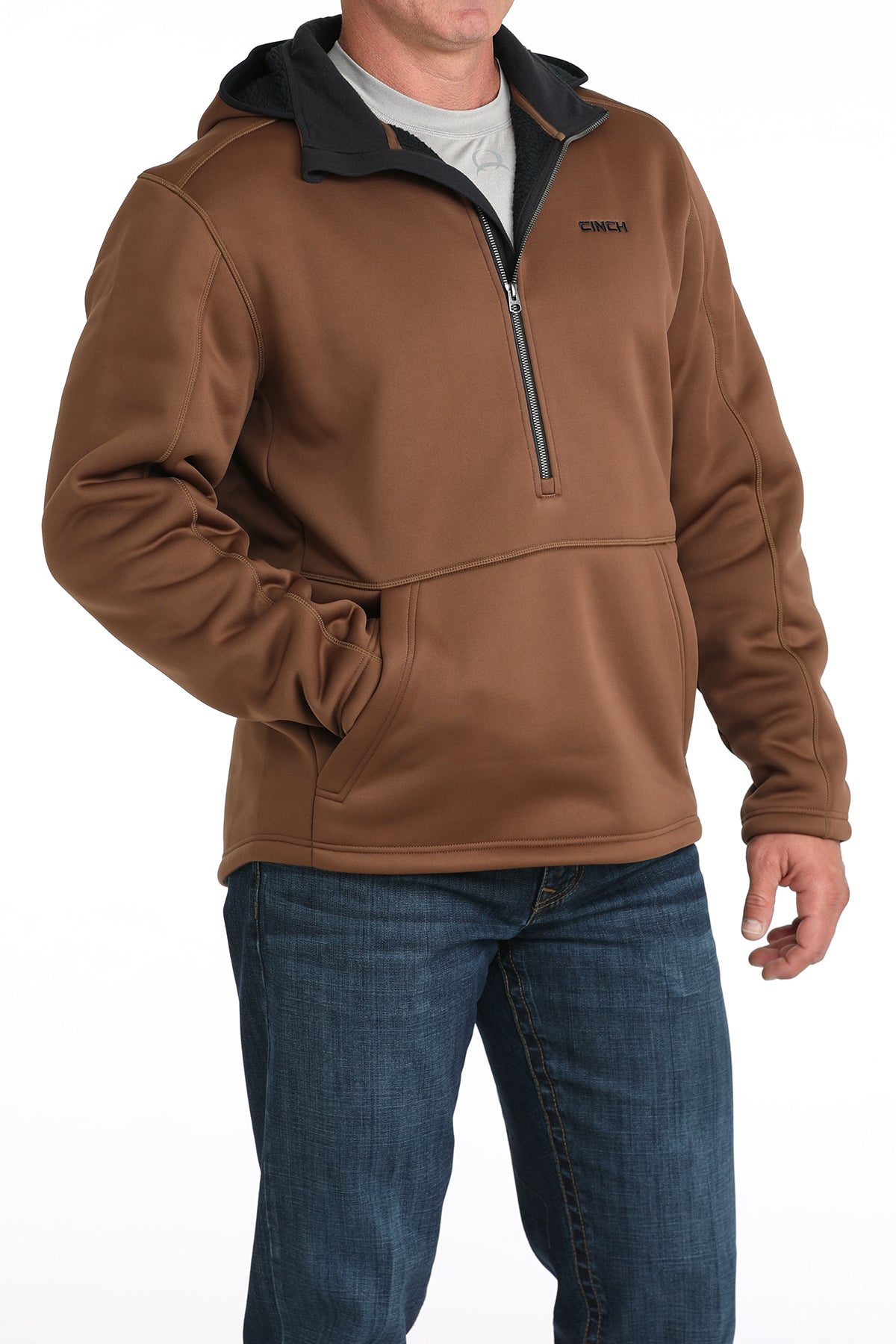 Cinch Mens Sherpa Lined 1/4 Zip Pullover Brown