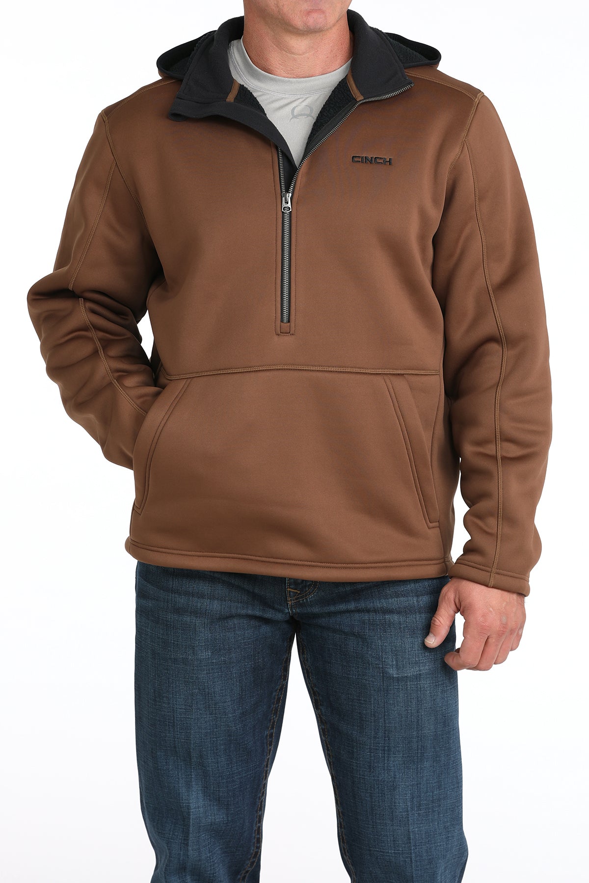 Cinch Mens Sherpa Lined 1/4 Zip Pullover Brown